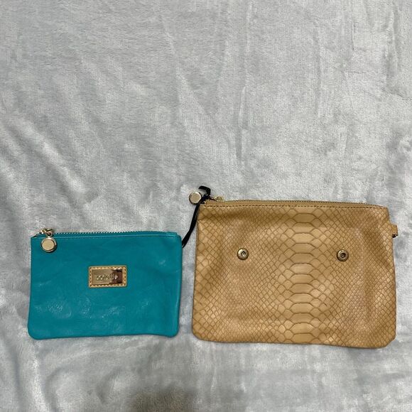 Colette Hayman Wallet Light Blue/Tan Snap-On‎ Pouch Leather Set Clutch - Picture 2 of 4